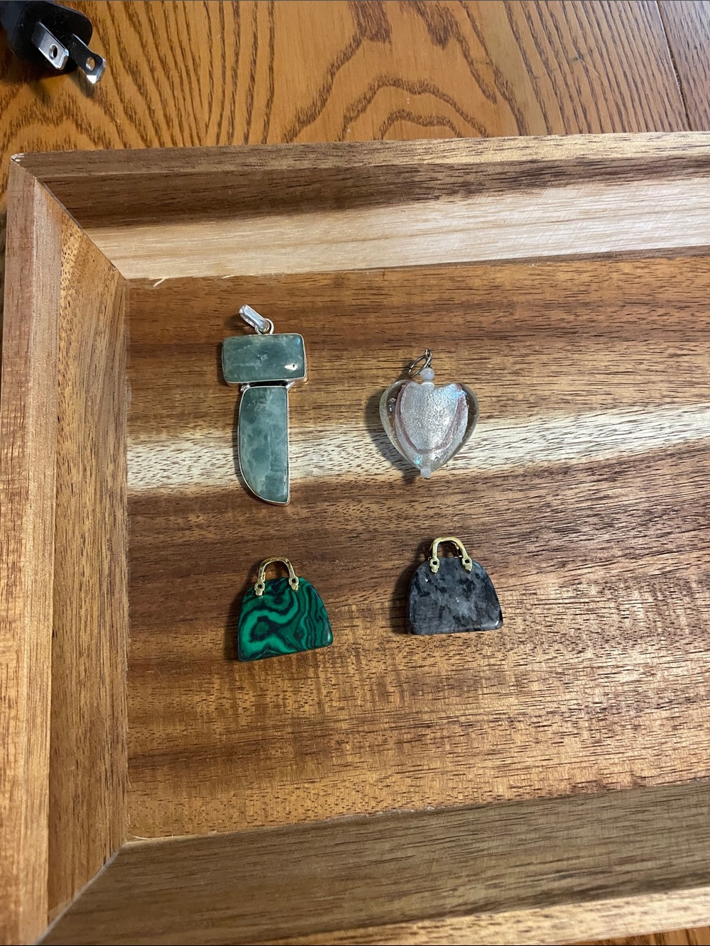 Silver Green Malachite and Heart Pendant Set - Women Jewelry